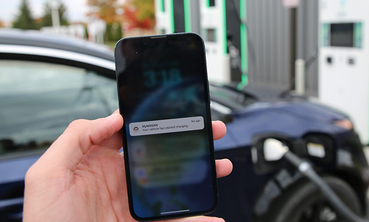 The MyNISSAN app allows drivers to easily monitor charging status.