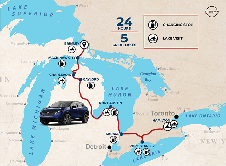 Our route across the Great Lakes region