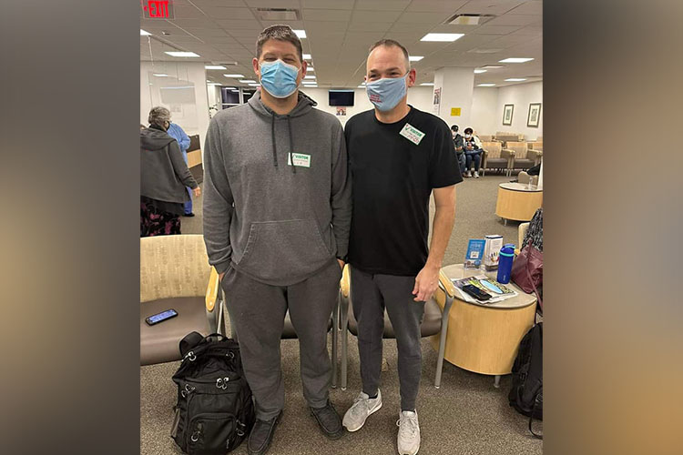 Bredeson, left, and Shaffer, right, pose for a quick photo on the morning of the surgery.