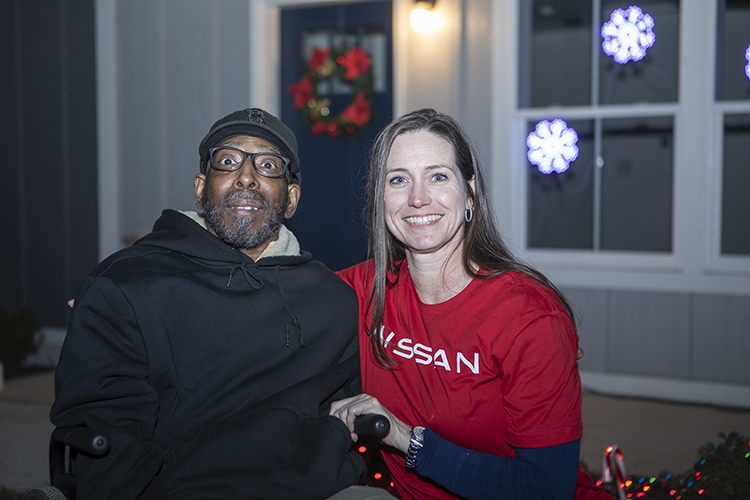 It’s amazing to see so many Nissan employees show up to help change a neighbor’s life, said Dana Frierson, Nissan director of Finance and long-time Habitat volunteer, seen here with Caldwell.